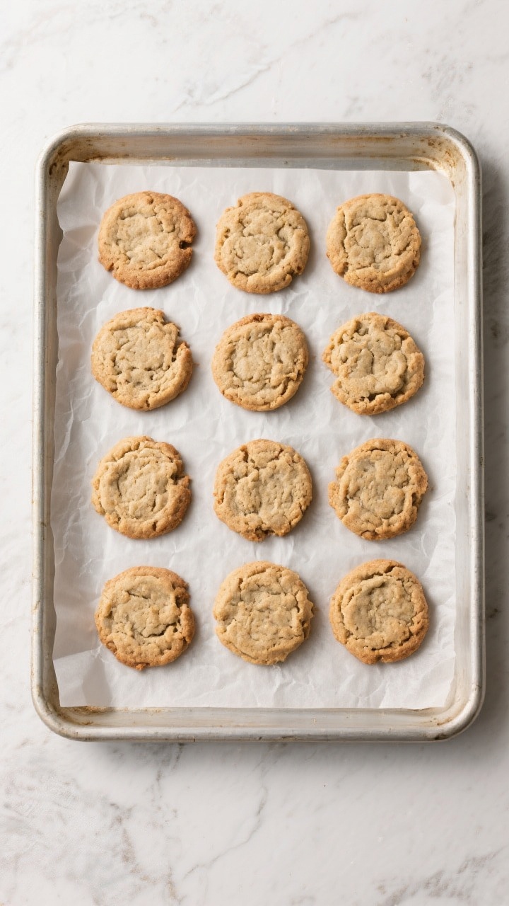 Overhead process-to-plated transition: of a parchment-lined baking sheet with evenly spaced, freshly