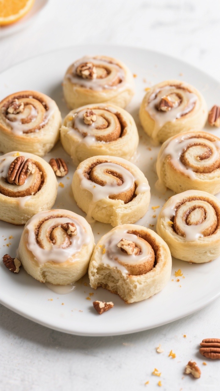 Tasty top view, final presentation: Overhead shot of 9 no-yeast cinnamon rolls arranged snugly on a