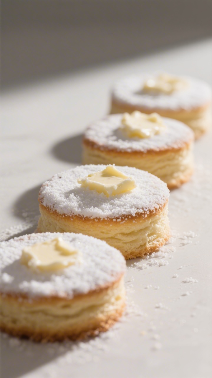 5–3 inch rounds with clean edges (no twisting), visible flecks of cold butter, and granulated suga