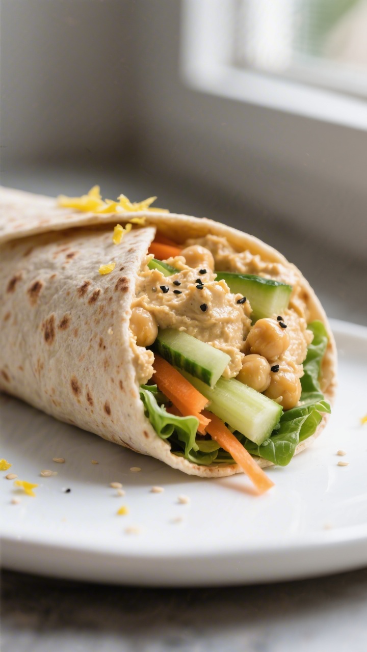 Close-up detail: Chickpea Smash Wrap cross-section showing creamy mashed chickpeas blended with humm