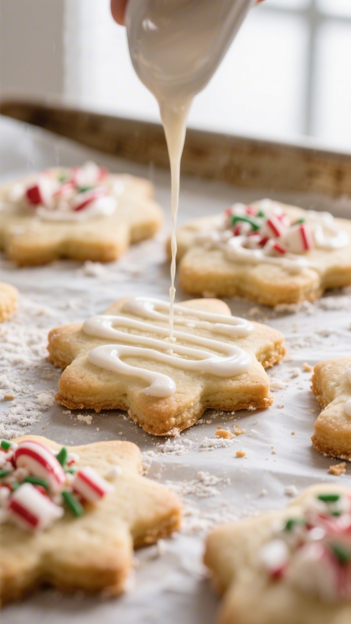 Close-up detail shot of freshly baked vegan sugar cookies with crisp, clean cut edges, cooling on a