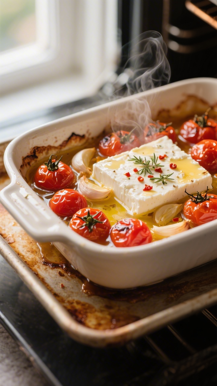Cooking process close-up: A bubbling baking dish just pulled from the oven showing jammy, blistered 