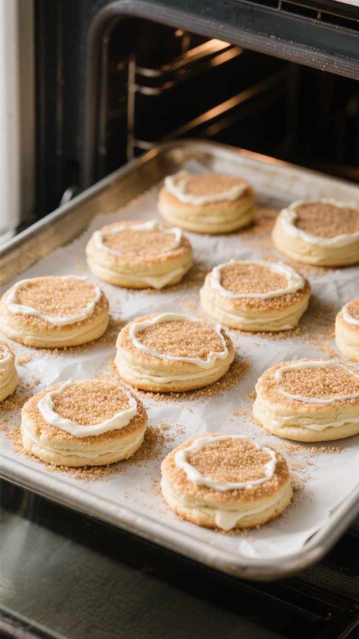 Cooking process scene: dough rounds for shortcakes just brushed with heavy cream and evenly dusted w
