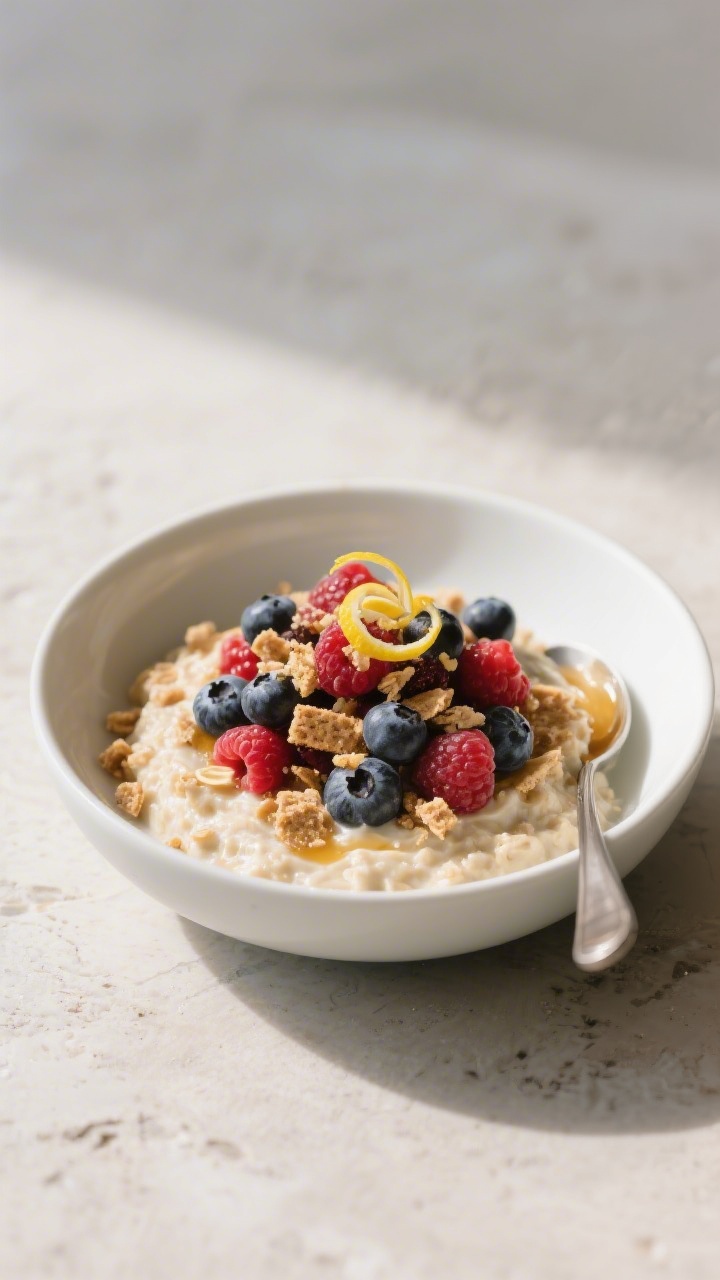 Final dish, café-style presentation: Beautifully plated “Berry Cheesecake” variation served in 