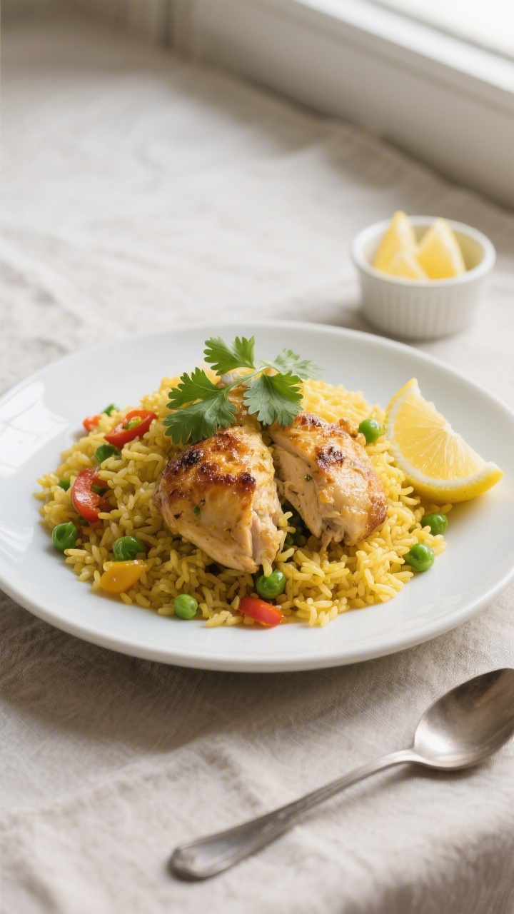 Final plated dish — Restaurant-quality presentation of One Pot Chicken Yellow Rice: a generous mou