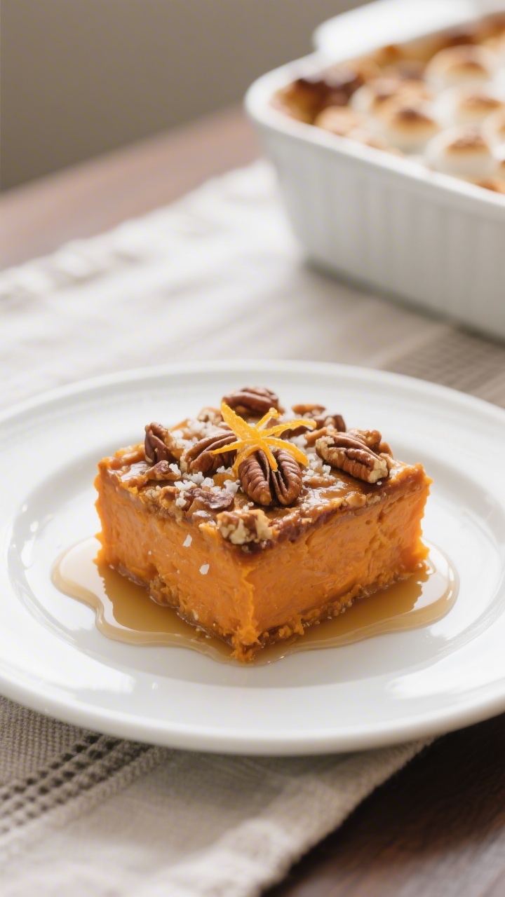 Final plated presentation: A restaurant-quality plate with a generous square of sweet potato cassero