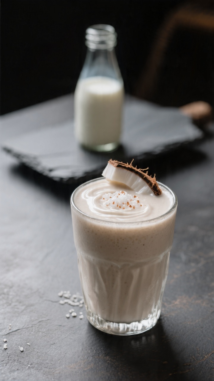 Final presentation: Restaurant-quality plated drink scene featuring the smoothie in a frosted highba