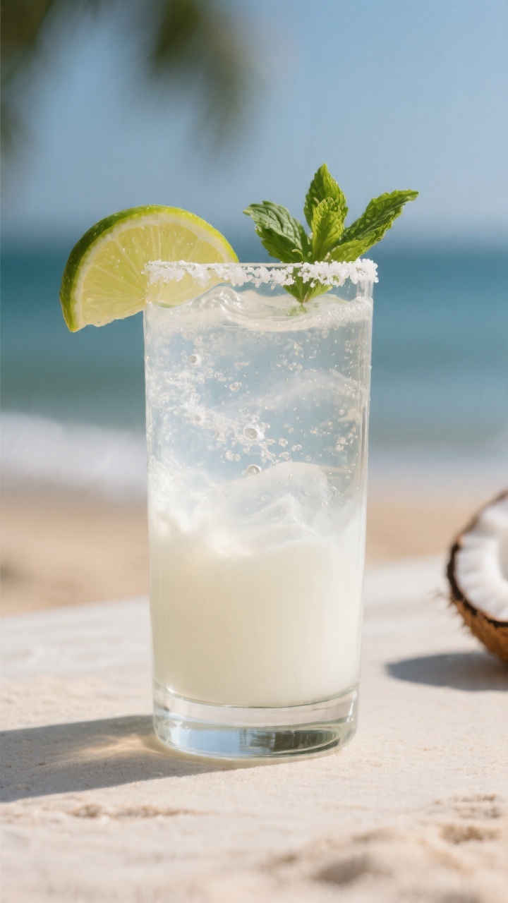 Final presentation: Restaurant-quality scene of the sparkling version poured in a tall highball glas