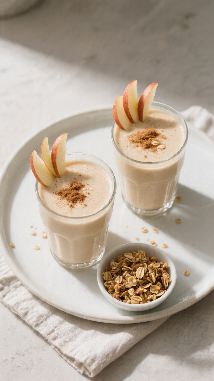 Overhead “tasty top view” of the final smoothie served for breakfast: two glasses filled to the 