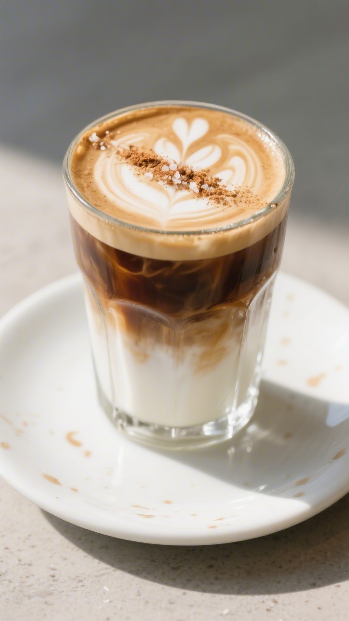 Overhead “tasty top view” of the finished Brown Sugar Shaken Espresso Starbucks style drink, lay
