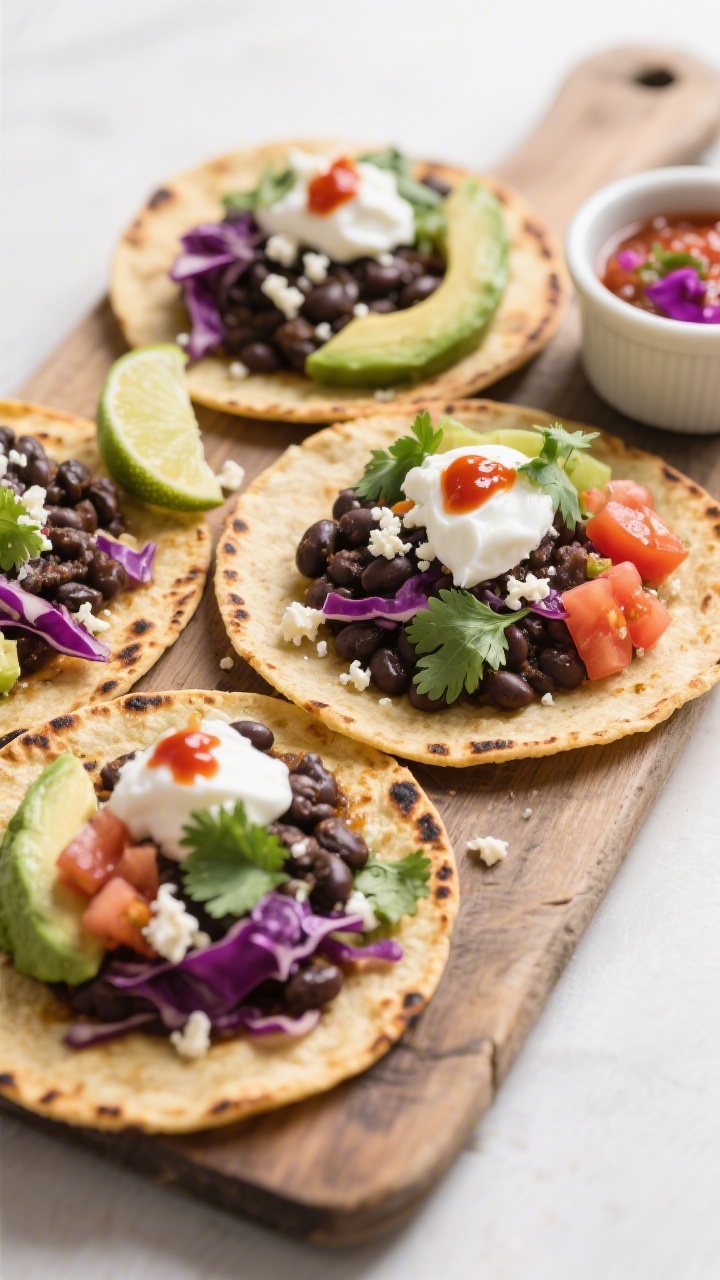 Tasty top-down assembly shot: Overhead view of warm, lightly charred corn tortillas laid out on a ru