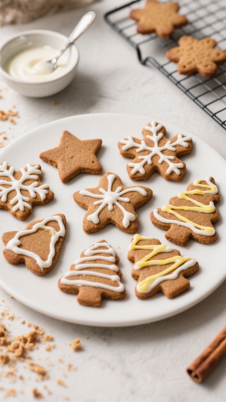 Tasty top view: Overhead shot of assorted roll-out gingerbread shapes (stars, snowflakes, trees) on