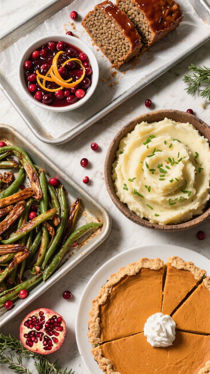 Tasty top view: Overhead shot of the holiday spread—cranberry-orange sauce set and glossy in a sma