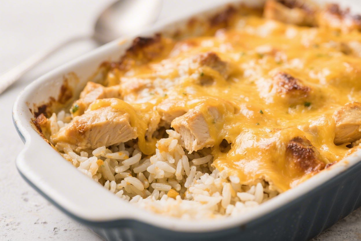 Cheesy Chicken and Rice Comfort Casserole – Cozy, Creamy, and Crowd-Pleasing