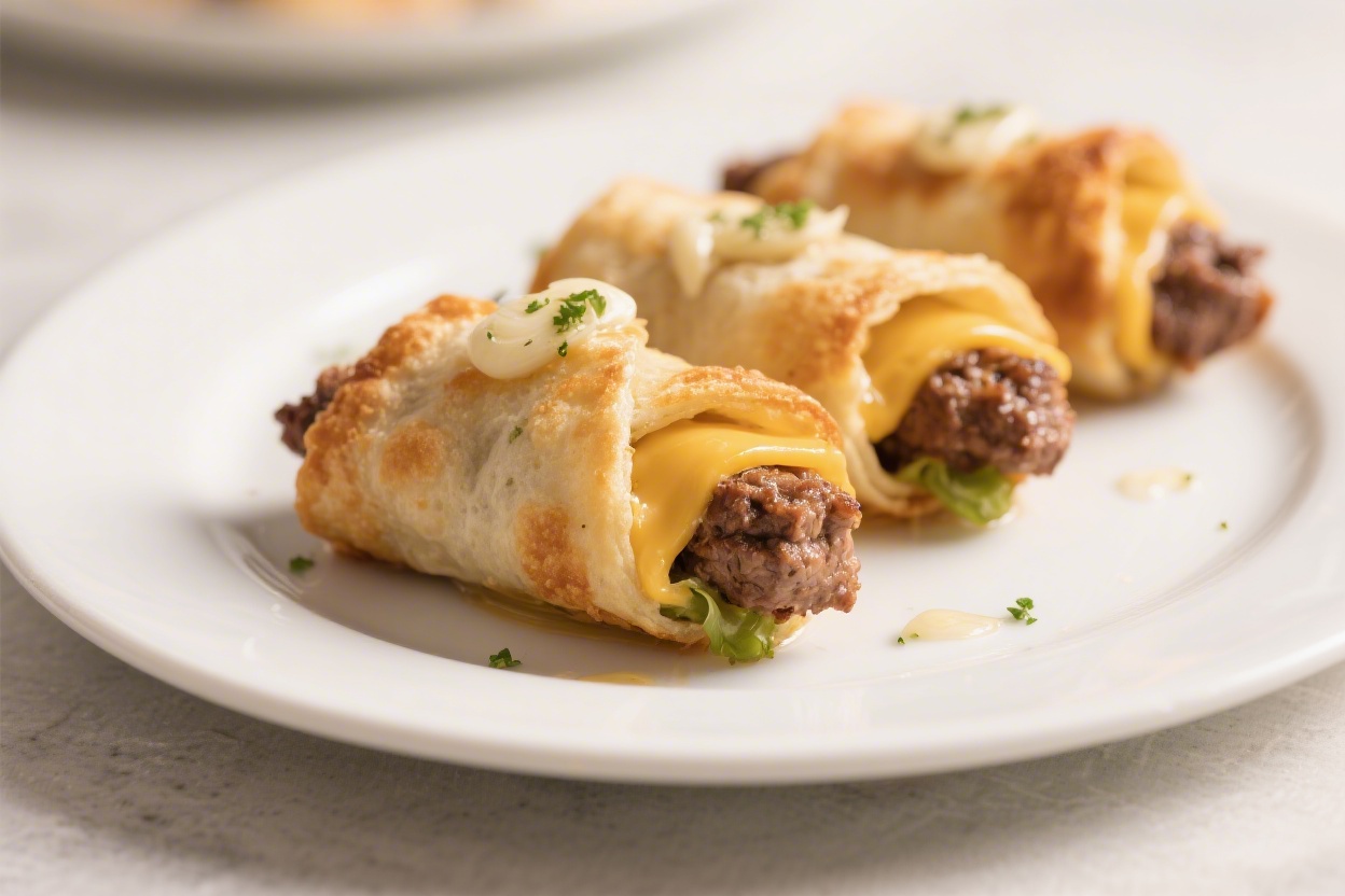 Garlic Butter Beef Cheeseburger Roll Ups Crispy Snack Recipe – Easy, Savory, and Crowd-Pleasing