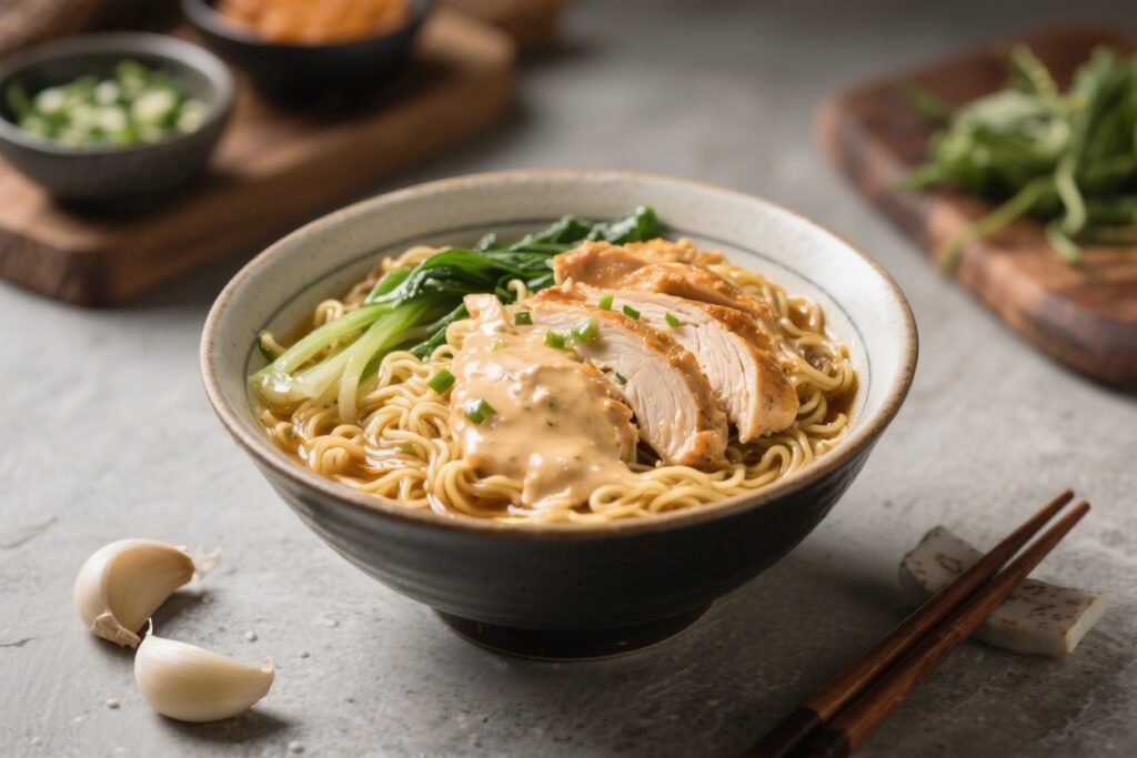 Chicken Ramen with Creamy Garlic Sauce Rich and Flavorful – A Cozy Bowl You’ll Crave