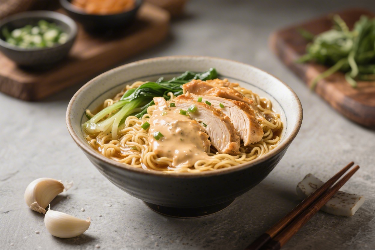 Chicken Ramen with Creamy Garlic Sauce Rich and Flavorful – A Cozy Bowl You’ll Crave